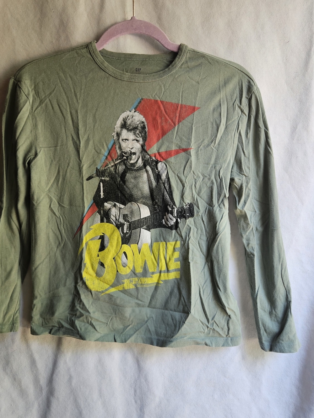Gap Kids David Bowie Graphic Long Sleeve Tee Size Medium Sage Green